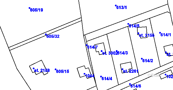 Parcela st. 614/7 v KÚ Sezimovo Ústí, Katastrální mapa