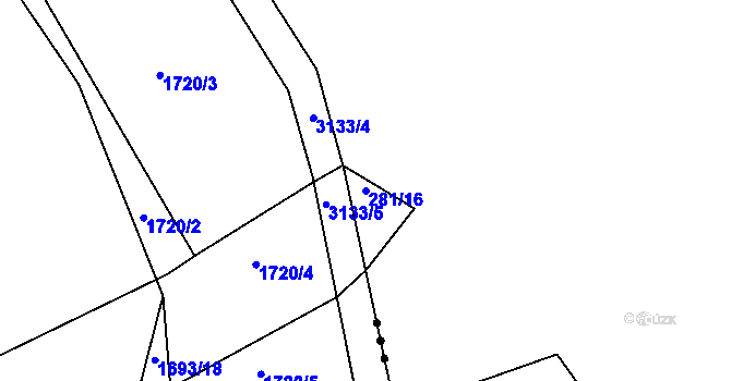 Parcela st. 281/16 v KÚ Sezimovo Ústí, Katastrální mapa