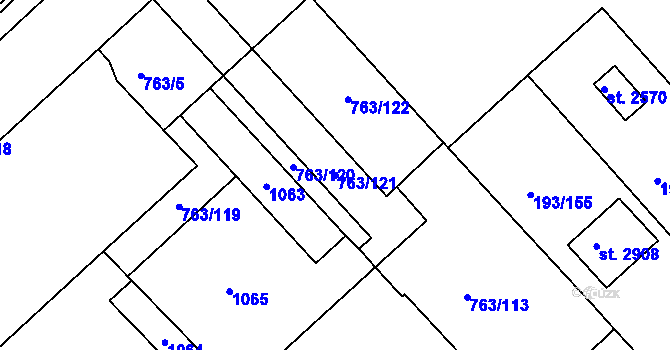 Parcela st. 763/121 v KÚ Sezimovo Ústí, Katastrální mapa