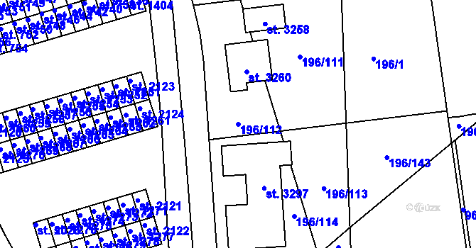 Parcela st. 196/112 v KÚ Sezimovo Ústí, Katastrální mapa
