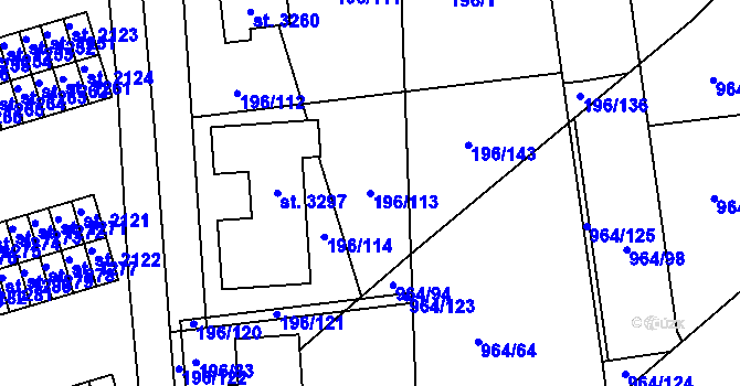 Parcela st. 196/113 v KÚ Sezimovo Ústí, Katastrální mapa