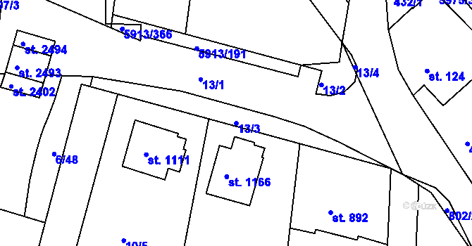 Parcela st. 13/3 v KÚ Sezimovo Ústí, Katastrální mapa