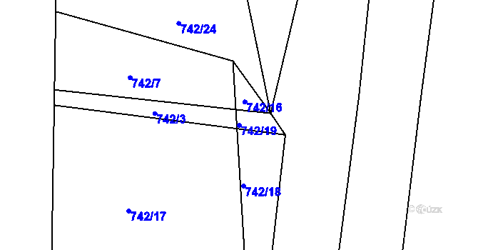 Parcela st. 742/19 v KÚ Sezimovo Ústí, Katastrální mapa