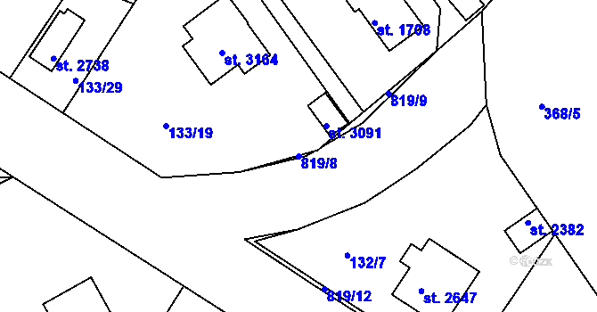 Parcela st. 819/8 v KÚ Sezimovo Ústí, Katastrální mapa