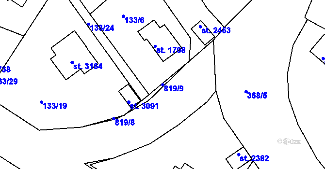 Parcela st. 819/9 v KÚ Sezimovo Ústí, Katastrální mapa