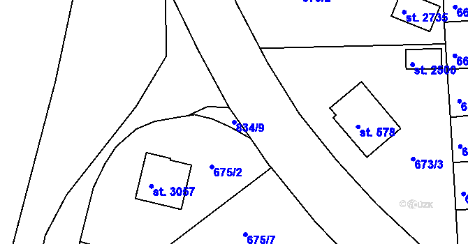 Parcela st. 834/9 v KÚ Sezimovo Ústí, Katastrální mapa