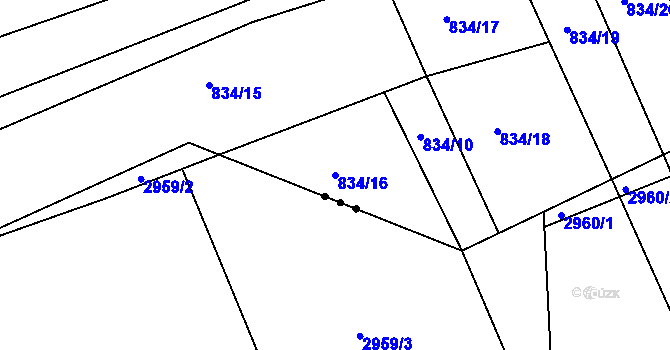 Parcela st. 834/16 v KÚ Sezimovo Ústí, Katastrální mapa