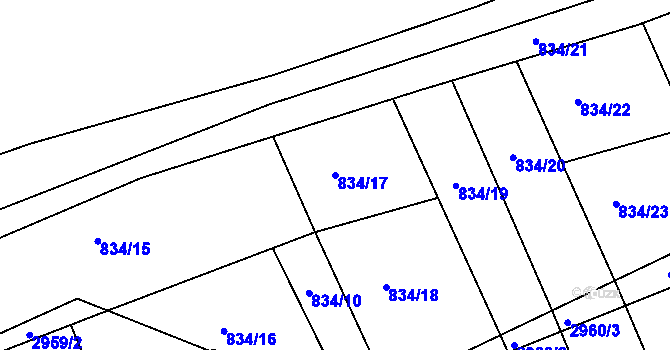 Parcela st. 834/17 v KÚ Sezimovo Ústí, Katastrální mapa
