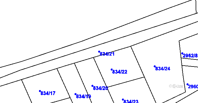 Parcela st. 834/21 v KÚ Sezimovo Ústí, Katastrální mapa