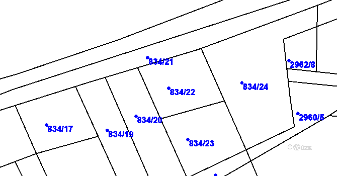 Parcela st. 834/22 v KÚ Sezimovo Ústí, Katastrální mapa