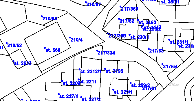 Parcela st. 217/334 v KÚ Sezimovo Ústí, Katastrální mapa
