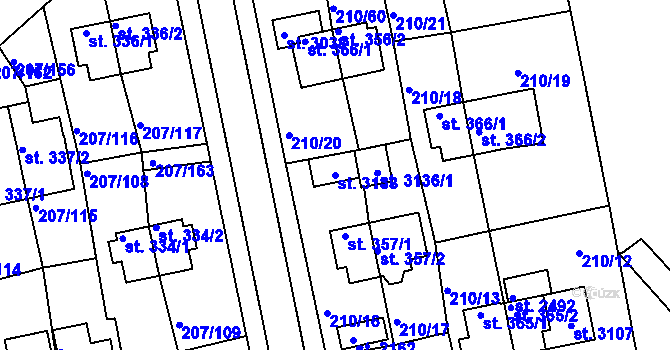 Parcela st. 3138 v KÚ Sezimovo Ústí, Katastrální mapa