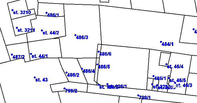 Parcela st. 486/6 v KÚ Sezimovo Ústí, Katastrální mapa