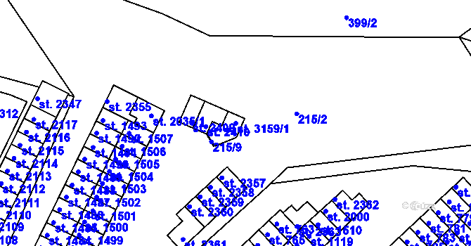 Parcela st. 3159/1 v KÚ Sezimovo Ústí, Katastrální mapa