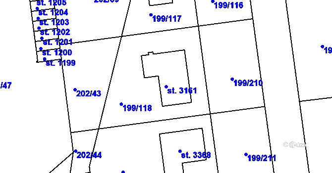 Parcela st. 3161 v KÚ Sezimovo Ústí, Katastrální mapa