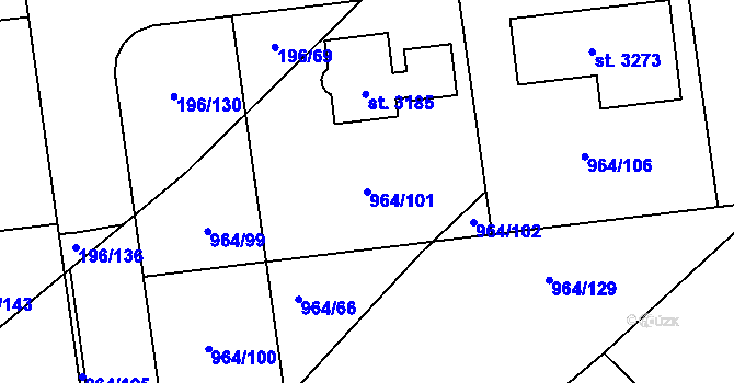 Parcela st. 964/101 v KÚ Sezimovo Ústí, Katastrální mapa