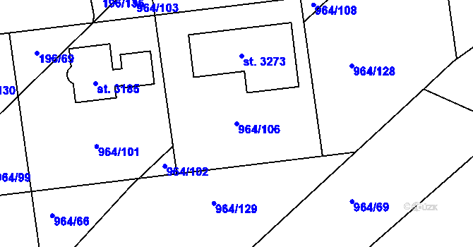 Parcela st. 964/106 v KÚ Sezimovo Ústí, Katastrální mapa