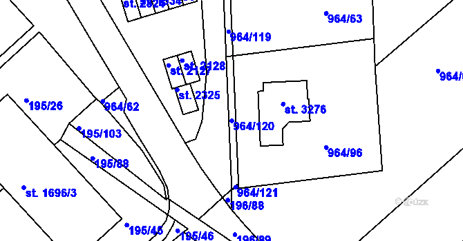 Parcela st. 964/120 v KÚ Sezimovo Ústí, Katastrální mapa