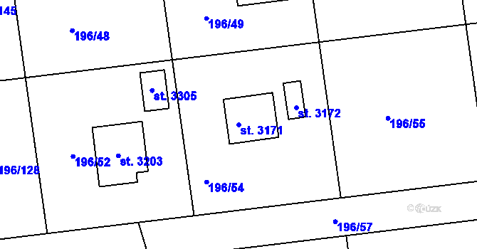 Parcela st. 3171 v KÚ Sezimovo Ústí, Katastrální mapa