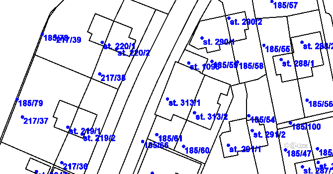 Parcela st. 313/5 v KÚ Sezimovo Ústí, Katastrální mapa