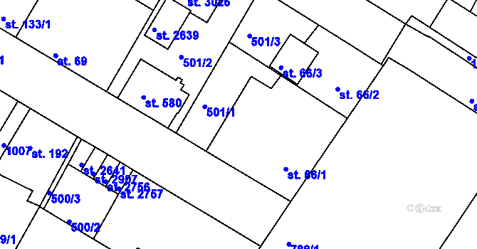 Parcela st. 66/4 v KÚ Sezimovo Ústí, Katastrální mapa