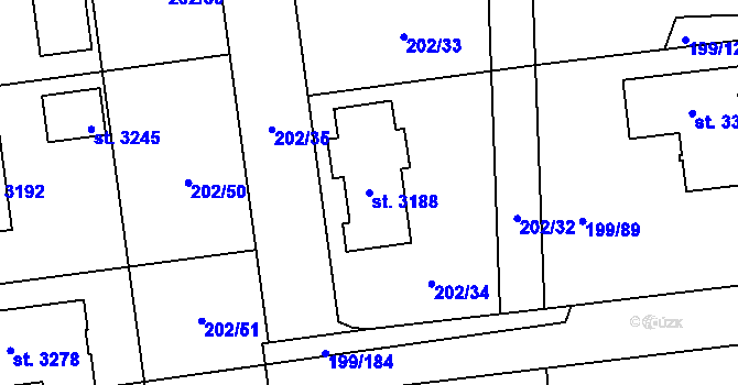 Parcela st. 3188 v KÚ Sezimovo Ústí, Katastrální mapa
