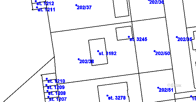 Parcela st. 3192 v KÚ Sezimovo Ústí, Katastrální mapa