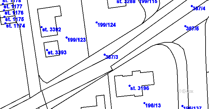 Parcela st. 387/3 v KÚ Sezimovo Ústí, Katastrální mapa