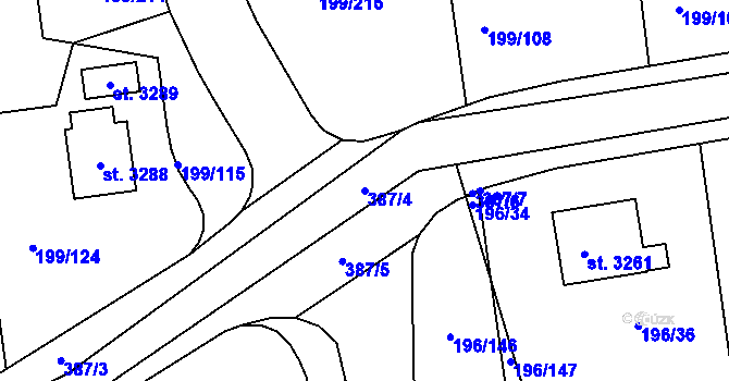 Parcela st. 387/4 v KÚ Sezimovo Ústí, Katastrální mapa