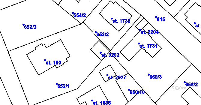 Parcela st. 3202 v KÚ Sezimovo Ústí, Katastrální mapa