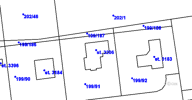 Parcela st. 3206 v KÚ Sezimovo Ústí, Katastrální mapa