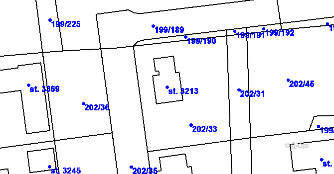 Parcela st. 3213 v KÚ Sezimovo Ústí, Katastrální mapa