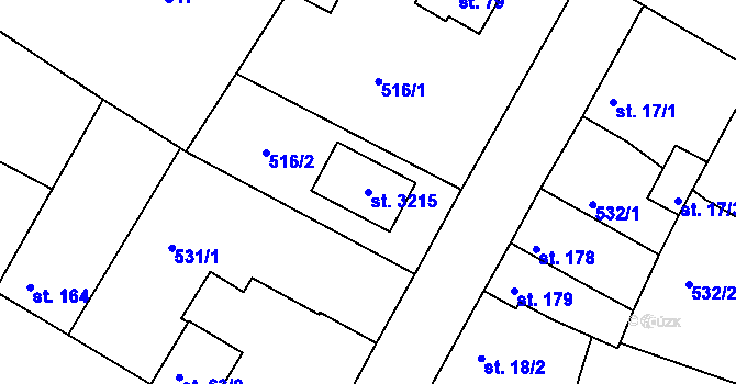 Parcela st. 3215 v KÚ Sezimovo Ústí, Katastrální mapa
