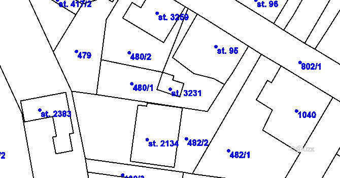 Parcela st. 3231 v KÚ Sezimovo Ústí, Katastrální mapa