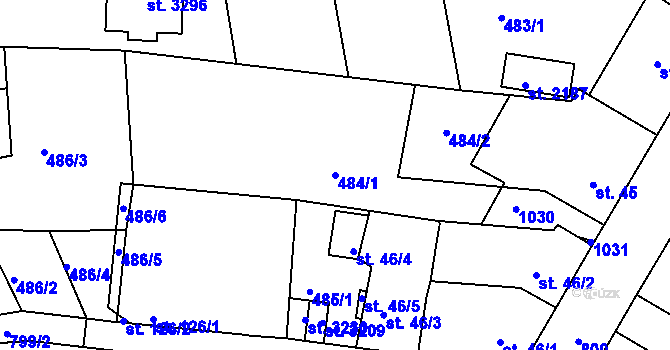 Parcela st. 484/1 v KÚ Sezimovo Ústí, Katastrální mapa