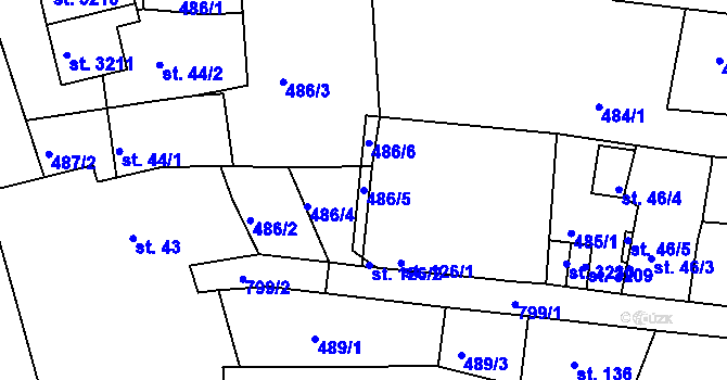 Parcela st. 486/5 v KÚ Sezimovo Ústí, Katastrální mapa