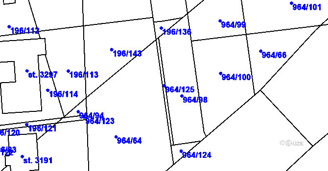 Parcela st. 964/125 v KÚ Sezimovo Ústí, Katastrální mapa