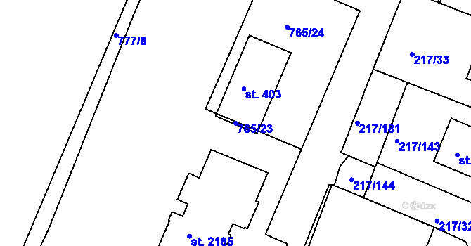 Parcela st. 765/23 v KÚ Sezimovo Ústí, Katastrální mapa