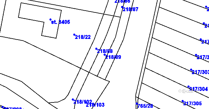 Parcela st. 218/89 v KÚ Sezimovo Ústí, Katastrální mapa