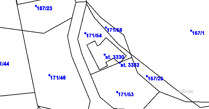 Parcela st. 3330 v KÚ Sezimovo Ústí, Katastrální mapa
