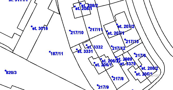 Parcela st. 3332 v KÚ Sezimovo Ústí, Katastrální mapa