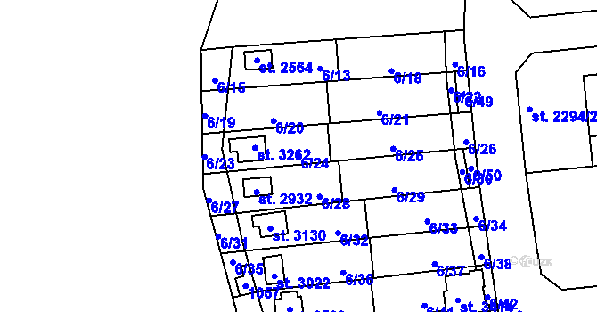 Parcela st. 6/24 v KÚ Sezimovo Ústí, Katastrální mapa