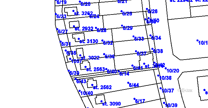 Parcela st. 6/36 v KÚ Sezimovo Ústí, Katastrální mapa