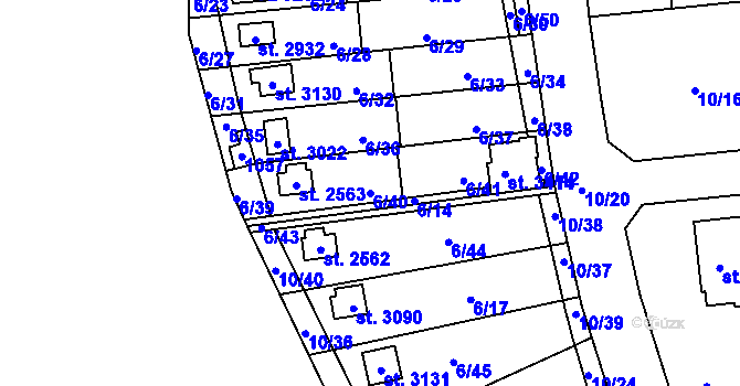 Parcela st. 6/40 v KÚ Sezimovo Ústí, Katastrální mapa