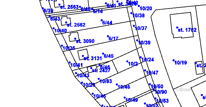 Parcela st. 6/45 v KÚ Sezimovo Ústí, Katastrální mapa