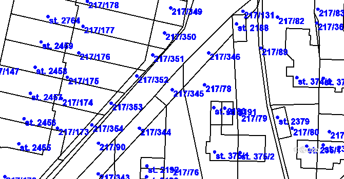 Parcela st. 217/345 v KÚ Sezimovo Ústí, Katastrální mapa
