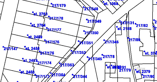 Parcela st. 217/351 v KÚ Sezimovo Ústí, Katastrální mapa