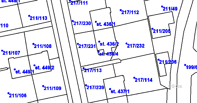 Parcela st. 436/4 v KÚ Sezimovo Ústí, Katastrální mapa