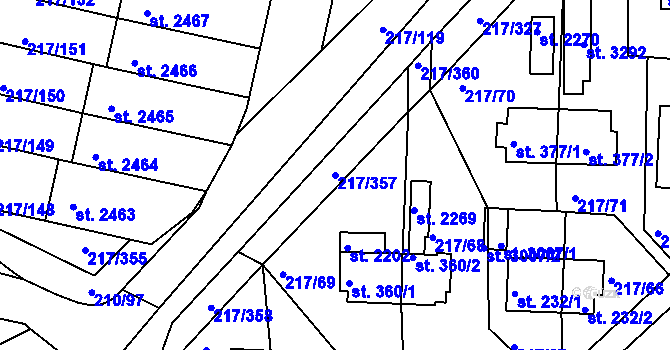 Parcela st. 217/357 v KÚ Sezimovo Ústí, Katastrální mapa