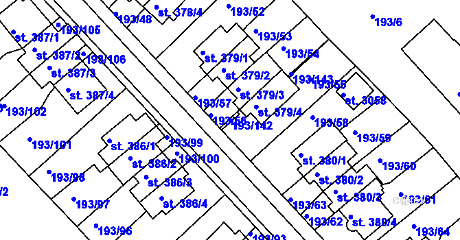 Parcela st. 193/142 v KÚ Sezimovo Ústí, Katastrální mapa